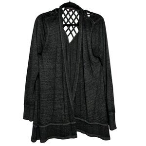 Whimsigoth Witchy Open Burnout Cardigan Lattice Dark Gray Olivia Sky Size L